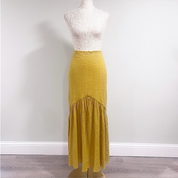 TULAROSA Pear Yellow Cameron High Waisted Cotton Maxi Skirt Size Small - Picture 2 of 15